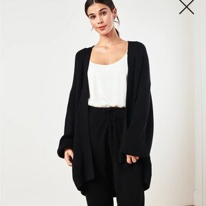 Quince Oversized Black Ribbed Cardigan